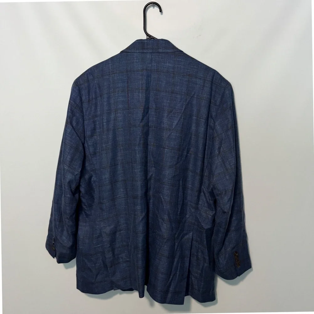 Jack Victor Hampton Loro Piana Sport Coat Mens 48R Blue Plaid Wool Silk Linen